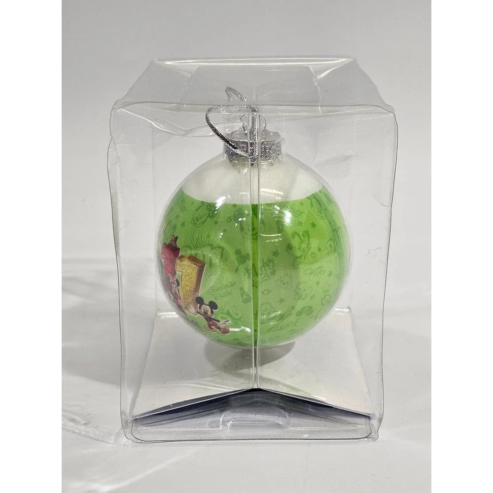Disney Parks 2011 Walt Disney World Glass Ornament Mickey Minnie Goofy Green WDW